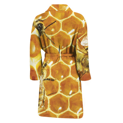 Bees And Honeycomb Print Men's Bathrobe