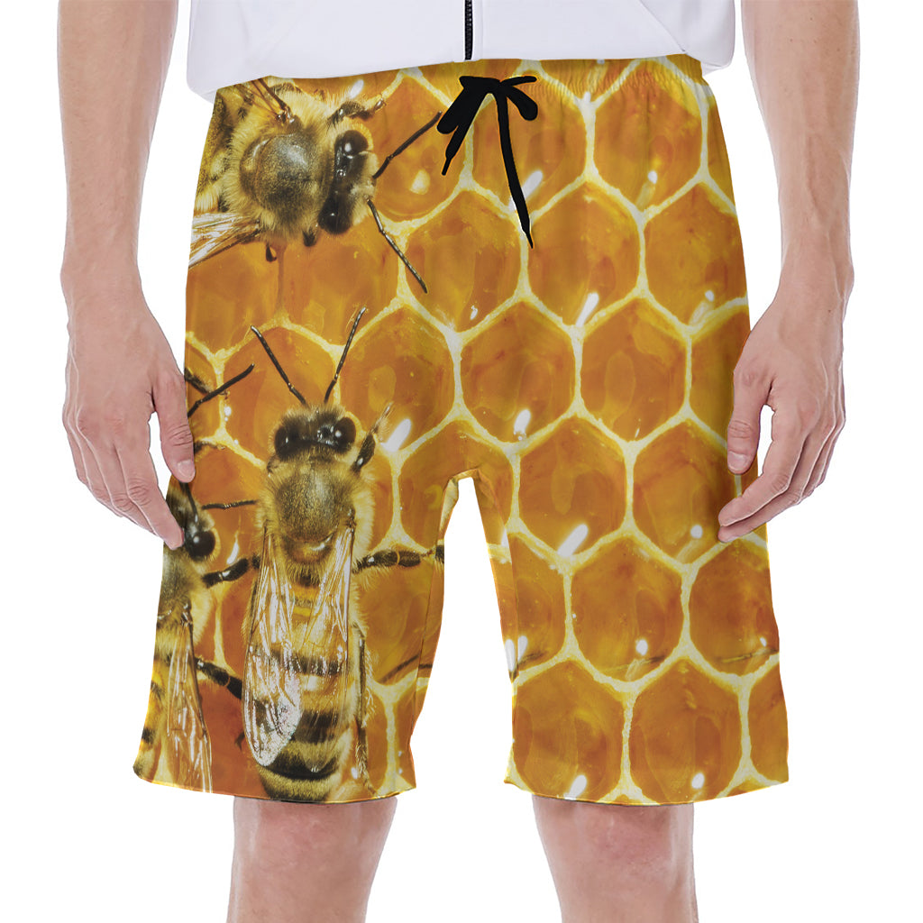 Bees And Honeycomb Print Men's Beach Shorts