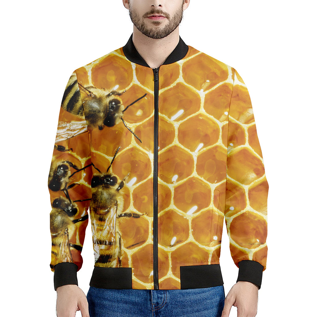Bees And Honeycomb Print Men's Bomber Jacket