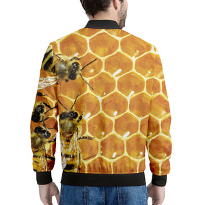 Bees And Honeycomb Print Men's Bomber Jacket