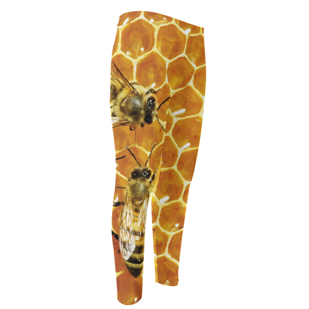 Bees And Honeycomb Print Men's Compression Pants