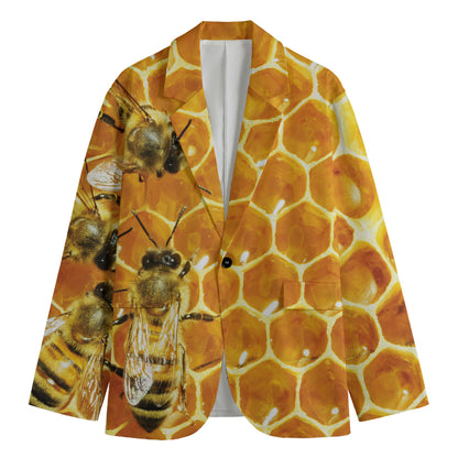 Bees And Honeycomb Print Men's Cotton Blazer