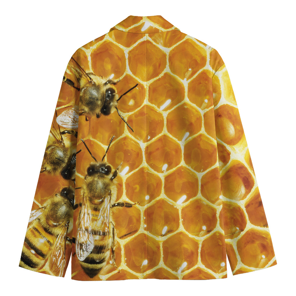 Bees And Honeycomb Print Men's Cotton Blazer