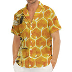 Bees And Honeycomb Print Men's Deep V-Neck Shirt