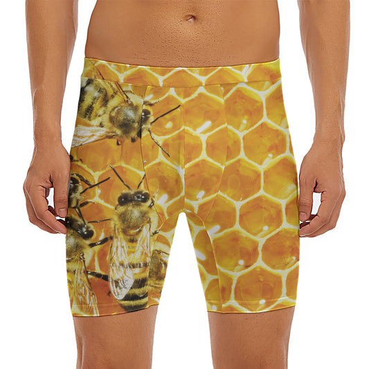 Bees And Honeycomb Print Men's Long Boxer Briefs