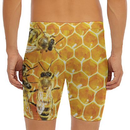 Bees And Honeycomb Print Men's Long Boxer Briefs