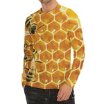 Bees And Honeycomb Print Men's Long Sleeve Rash Guard