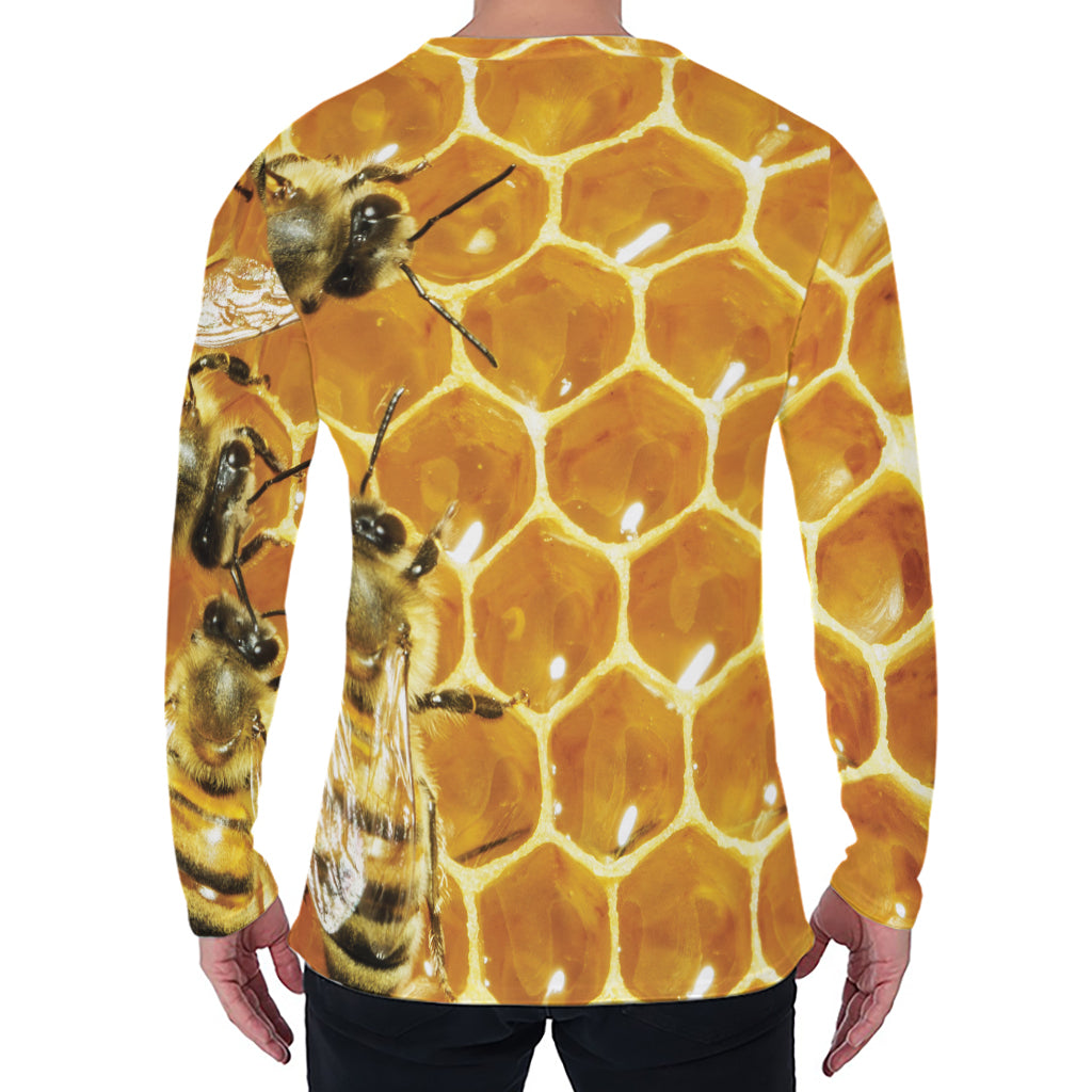 Bees And Honeycomb Print Men's Long Sleeve T-Shirt