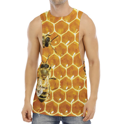 Bees And Honeycomb Print Men's Muscle Tank Top