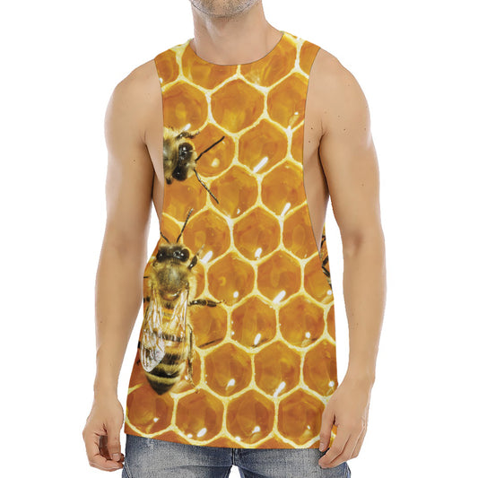 Bees And Honeycomb Print Men's Muscle Tank Top