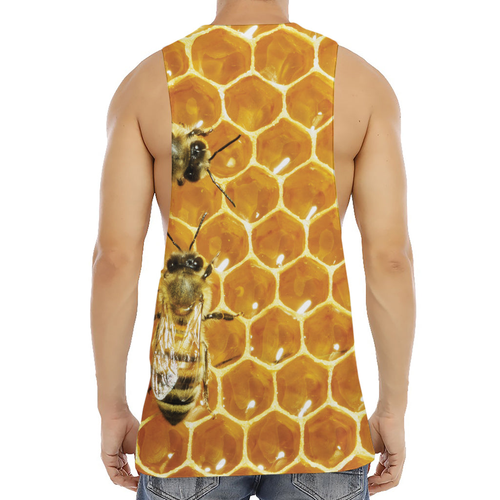Bees And Honeycomb Print Men's Muscle Tank Top