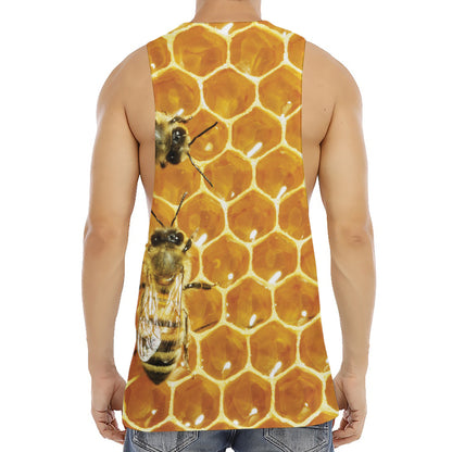 Bees And Honeycomb Print Men's Muscle Tank Top