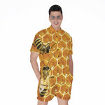 Bees And Honeycomb Print Men's Rompers