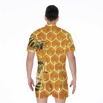 Bees And Honeycomb Print Men's Rompers