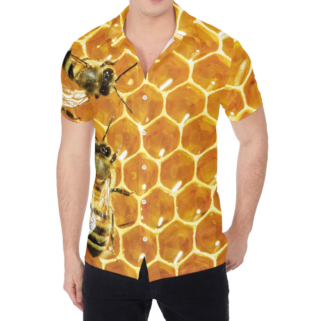 Bees And Honeycomb Print Men's Shirt