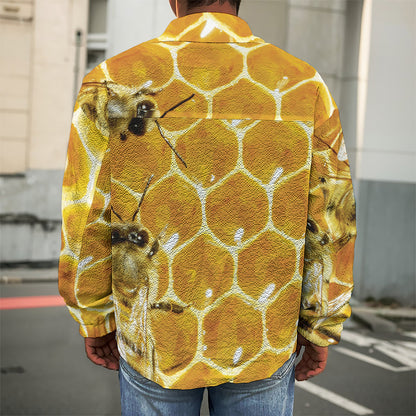 Bees And Honeycomb Print Men's Shirt Jacket