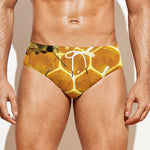 Bees And Honeycomb Print Men's Swim Briefs