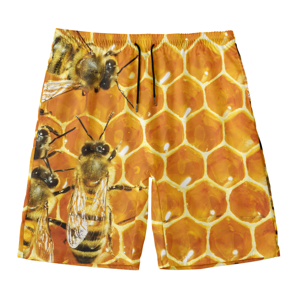 Bees And Honeycomb Print Men's Swim Trunks