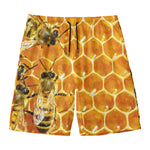 Bees And Honeycomb Print Men's Swim Trunks