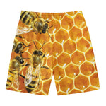 Bees And Honeycomb Print Men's Swim Trunks