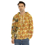 Bees And Honeycomb Print Men's Velvet Pullover Hoodie