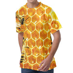 Bees And Honeycomb Print Men's Velvet T-Shirt