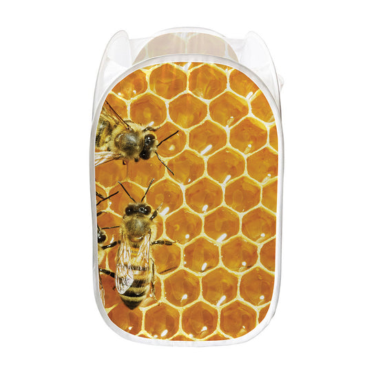 Bees And Honeycomb Print Mesh Laundry Hamper