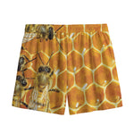 Bees And Honeycomb Print Mesh Shorts