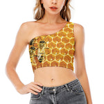 Bees And Honeycomb Print One Shoulder Crop Top