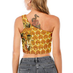 Bees And Honeycomb Print One Shoulder Crop Top