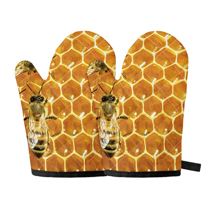 Bees And Honeycomb Print Oven Mitts