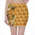 Bees And Honeycomb Print Pencil Mini Skirt