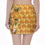 Bees And Honeycomb Print Pencil Mini Skirt