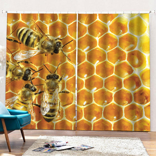 Bees And Honeycomb Print Pencil Pleat Curtains
