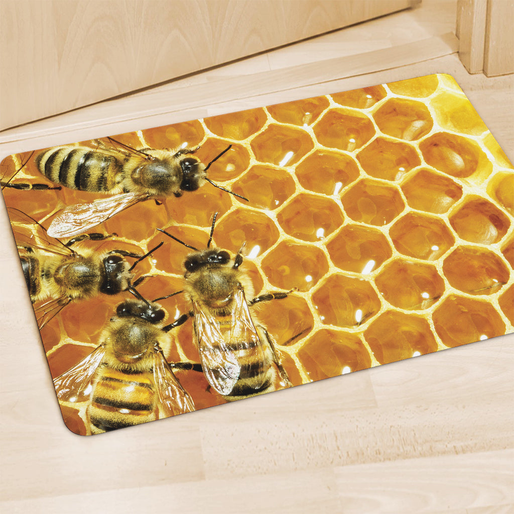 Bees And Honeycomb Print Polyester Doormat