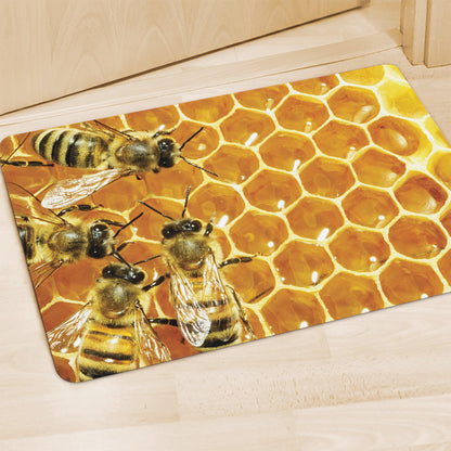 Bees And Honeycomb Print Polyester Doormat