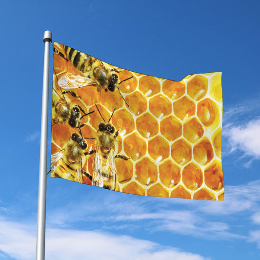 Bees And Honeycomb Print Polyester Flag