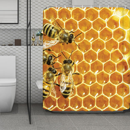 Bees And Honeycomb Print Polyester Shower Curtain