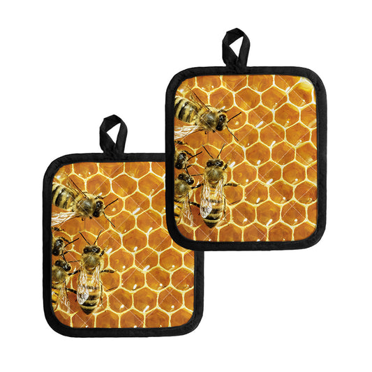 Bees And Honeycomb Print Pot Holders