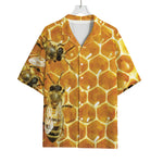 Bees And Honeycomb Print Rayon Hawaiian Shirt