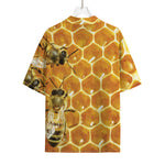 Bees And Honeycomb Print Rayon Hawaiian Shirt