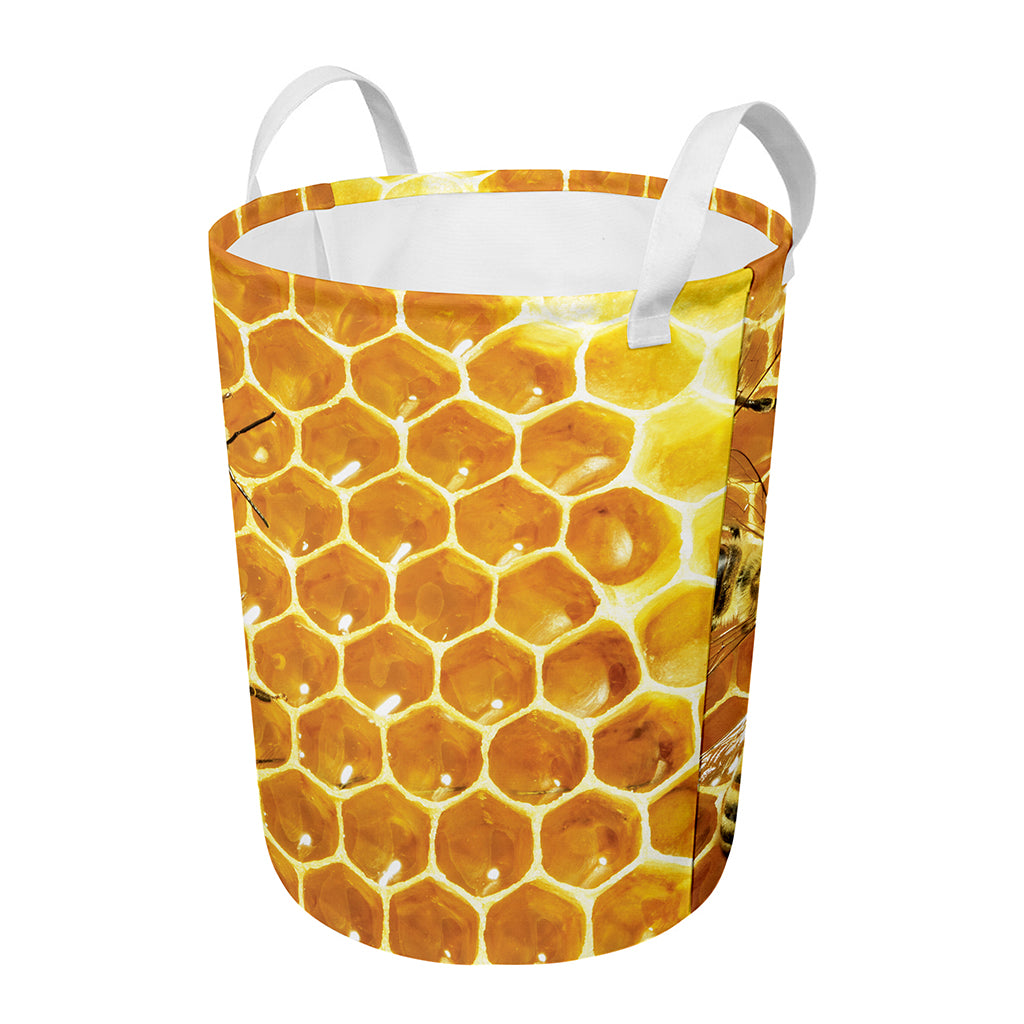 Bees And Honeycomb Print Round Laundry Basket