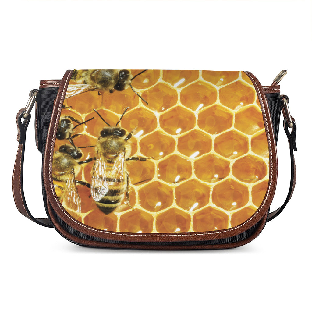 Bees And Honeycomb Print Saddle Bag