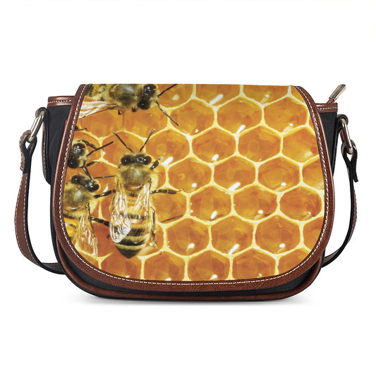 Bees And Honeycomb Print Saddle Bag