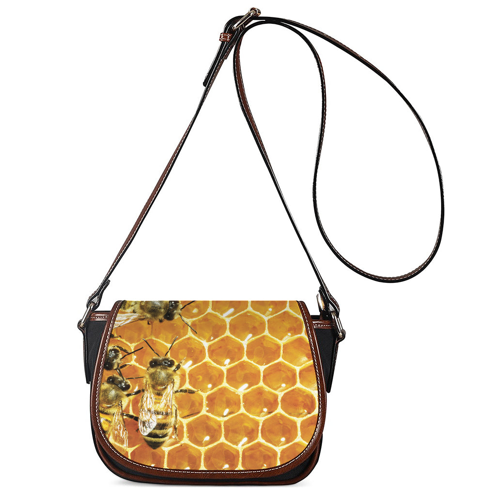 Bees And Honeycomb Print Saddle Bag