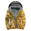 Bees And Honeycomb Print Sherpa Lined Zip Up Hoodie