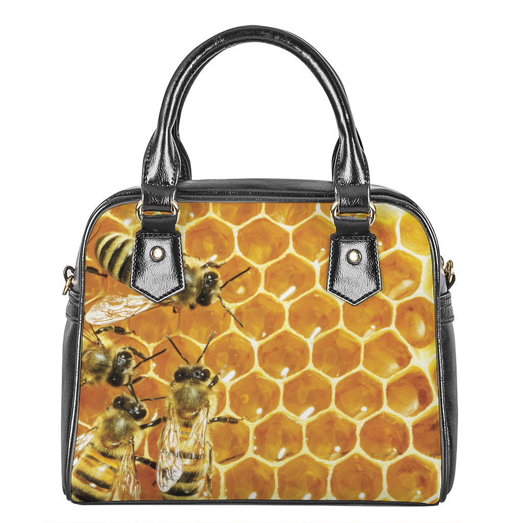 Bees And Honeycomb Print Shoulder Handbag