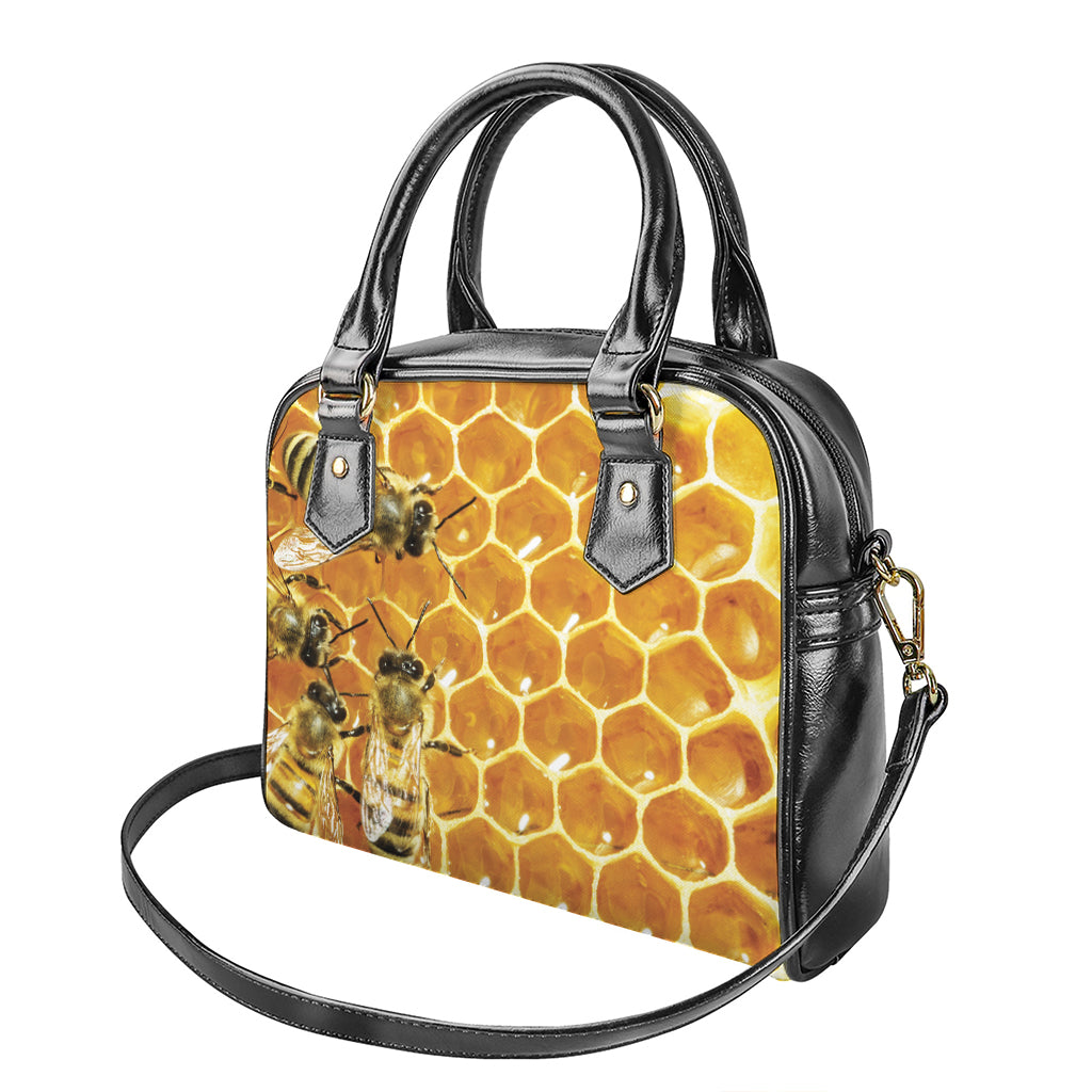 Bees And Honeycomb Print Shoulder Handbag