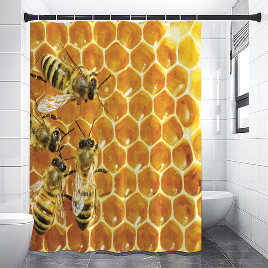 Bees And Honeycomb Print Shower Curtain