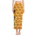 Bees And Honeycomb Print Side Slit Maxi Skirt